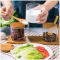 Bộ 3 hũ thủy tinh nắp gỗ đựng gia vị có nắp muỗng Hobby Home Decor VTD. 