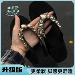 Free Shipping Black High-End Non-Slip Wedge-Heeled Thick-Soled Flip-Flops For Women Summer Outdoor Wear 2026 New Model Height-Increasing Suitable For Pairing With Skirts