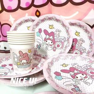 Sanrio Disposable Set Melody Theme ChildrenS Birthday Party Decoration Paper Plate Napkin Table Cloth Set Gifts