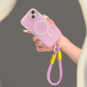 Jelly 2 ใน 1 เคสโทรศัพท์แม่เหล็ก สายห้อยโทรศัพท์ For iPhone เคส 11 13 15 16 17 14 12 Pro Max 17 Air กันกระแทกชาร์จไร้สาย Frostedป้องกันกรณี