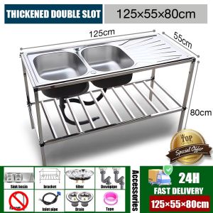 [Heavy-Duty Design] XT 304 StainlessSteel Kitchen Sink 120x50x80cm withcaitanytime:Faucet I Vertical lababoame AddressPhone