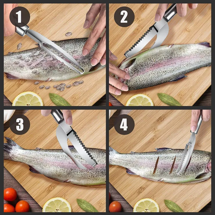 Stainless Steel Fish Scaler And Gutting Knife With Non-slip Handle  (three-in-one Function: Open Belly, Dig Out, And Remove Scales)