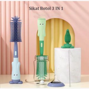 Sikat Botol Silikon Set 3in1 Dot Susu Bayi Premium Bottle Brush Food Grade Silikon Sikat Pembersih Dot Empeng Sedotan