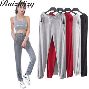 Ruizhijzg Sport Yoga Gym Pants Women Summer Casual Loose Homewear High Waist Korean Style Plus Size Ladies Long Modal Cotton Home Wear Comfy Ladies Girls Harlan Trousers