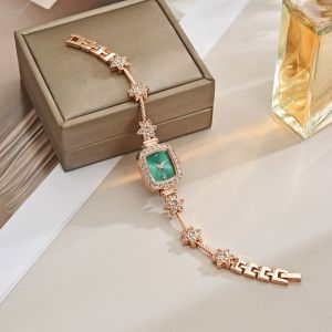 2024 New Golden Square Watch For Women Daily Waterproof Fashion Diamond Steel Adjustable Bracelet Strap Womens Casual Watches