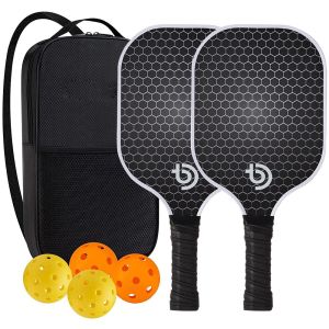 Carbon Fiber Pickleball Paddle Set Professional Level Racket 2 Rackets + 4 Pickleballs + Storage Bag