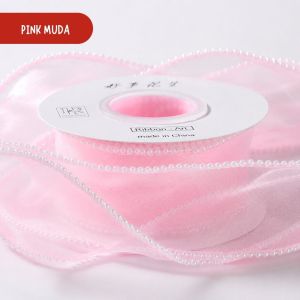 1 Roll Pita Ribbon Fishtail Mutiara - Pita Gelombang Beads Hiasan Kado Aksesoris Buket PS024