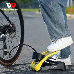 WEST BIKING Air Foot Pump With Gauge High Pressure Double Bicycle inflator Motorcycle Bicycle E-bike Air Pump Aluminum InflatableTools Air Pump