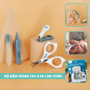 Bộ bấm móng tay cho bé 4 trong 1: cắt móng tay dũa nhíp kéo Comfybaby