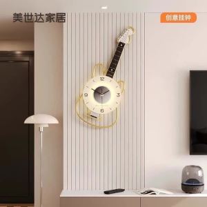 Sacesr Large Wall Clock Creative Guitar Design Modern Art Clocks Luxury Living Room Decor LED Light Aesthetic Wall Clock Home Ornaments T4N8K