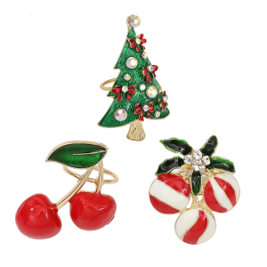 Cheerful Cherry Christmas Brooch Alloy Metal Cartoon Holiday Accessory For Festives Outfits And Gift Presentation
