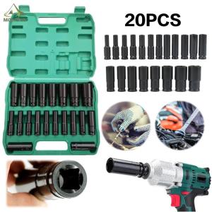 1/2 Inch Extended Electric Wrench Socket Set Impact Socket Set Hexagonal Deep Socket Set 8-24mm /8-32mm Hex Wrench Sleeve Tools Kit with Storage Box Air Pneumatic Repair Tool