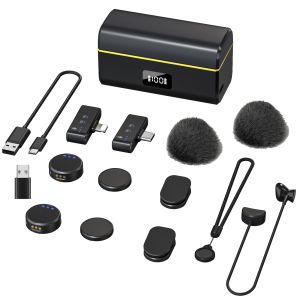 Wireless Lavalier Microphone with Charging Box Noise Reduction Professional Lapel Microphone for Studio Recording Live Android IOS