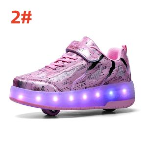 Children Roller Skate Sneakers Flying shoes Kids Shoes with Two Wheels glowing Up for Boys Girls