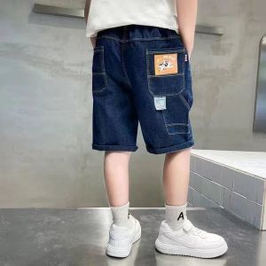 BabyQQ 🚀พร้อมส่ง🚀กางเกงยีนส์เด็ก เกาหลี กางเกงขายาวเด็กโต ใส่สบายๆ เอวยางยืด กางเกงขาสั้น สีน้ำเงินเข้ม