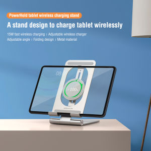 Nillkin PowerHold Tablet Phone Wireless Charging Stand - Fast Non Slip Movie Watching IPad Pro Mate Adjustable Stable Metallic Flexible Foldable Portable Design Hook Silver Gray Grey Qi Strong