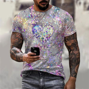 [Local Stock] HBESTY  Flash Sequins Print T Shirt Mens Clothing Harajuku Streetwear Short Sleeve T Shirts Hip Hop Music Party Fashion Novel Tee Top