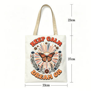 Retro Print Design Canvas Zipper Tote Bag Trendy Versatile Everyday Casual Shopping Shoulder Bag