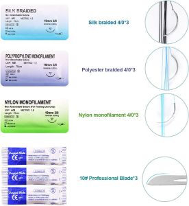 Suture Training Kit Suture Practice Kit Include 17 Pre-Cut Wounds Suture Pad Suture Tools Suture Thread and Needle