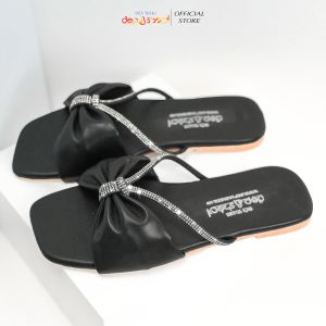 Dép lê nữ quai ngang đính đá phối nơ Big Size 42 43 cao cấp Depvashock