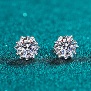 KNOBSPIN Moissanite Stud Earrings 1CT 2CT White Gold Plated Sterling Silver D VVS1 Lab Diamond Snowflake Ear Studs For Women2026