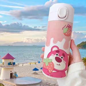 Ly giữ nhiệt Gấu dâu Lotso inox 304 không gỉ bình giữ nhiệt cốc giữ nhiệt gấu dâu Lotso nắp bật chống tràn 400ml cao cấp