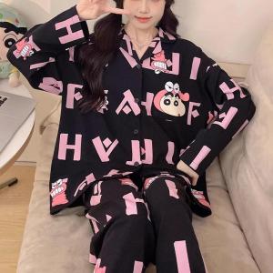 ZEEMIN Halloween Christmas Kawaii Crayon Shin-chan Pajama Sets for Women Autumn Pure Cotton Long-sleeved Trousers Pajamas Cute Anime Home Clothes Set