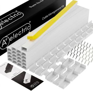 A+ ELECTRIC Cord Cover Full Kit 26ft/315in Self-Adhesive Cable Raceway 20 Snap-On Channels Wire Hider for TV HDMI & Speaker Cables Includes Connectors & Corners Paintable Cable Management White