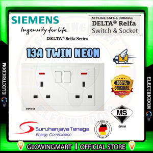 SIEMENS DELTA® Relfa SERIES 13A TWIN GANG SWITCHED SOCKET WITH NEON INDICATOR (SIRIM APPROVED)