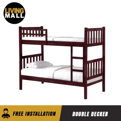 Living Mall Oliver Solid Wooden Double Decker Bed Frames With Foam Mattress