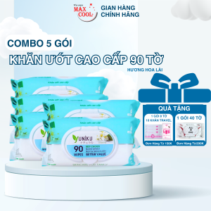 Combo 5 gói khăn ướt cao cấp Yuniku 90 tờ xanh ngọc hương lài