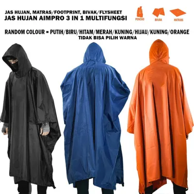 AIMPRO JAS HUJAN PONCO 3 in 1 bisa untuk Matras Bivak Jas Hujan - Raincoat - Rain Coat - Jas Hujan Motor - Mantel Hujan Outdoor Camping - Raincover Hiking - Jaz hujan Gunung Ultralight