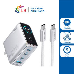 Combo cốc sạc Anker Zolo Fast Charging 1USB 3Type-C 140W + Cáp USB Type-C to Type-C PD 3.1 B2697 - Hàng chính hãng - Thiết kế nhỏ gọn công nghệ sạc nhanh Gallium Nitride công suất sạc tối đa: 100W