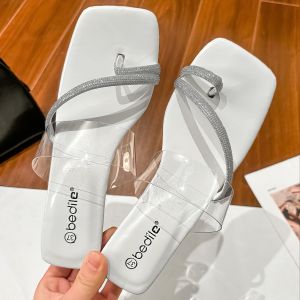 [Bedilz] 2025 new summer womens square toe low-heeled slippers water bricks fashionable and versatile Internet celebrity style