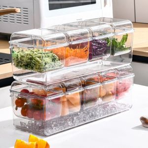 OWMXZL Transparent Fresh Iced Box Plastics Detachable Refrigerator Storage Box Household Double Layered Chilled Garnish Tray Home