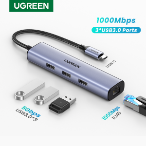 UGREEN USB C HUB 3*USB 3.0 Port 5Gbps RJ45 for Mouse Keyboard Card Reader