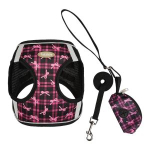 FANGAN ปรับได้ปรับได้ สายจูงสุนัข ป้องกันการลื่น ระบายอากาศได้ระบายอากาศ สายรัดหน้าอกสัตว์เลี้ยง อุปกรณ์เดินสุนัข โบว์สำหรับผูก เสื้อกั๊กควบคุมแมว สำหรับสุนัขตัวเล็ก