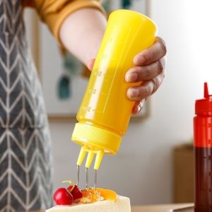 3 Hole Squeeze Bottle Ketchup Sauce Vinegar Oil Condiment Dispenser Oil BBQ Sauces Seasoning Bottle