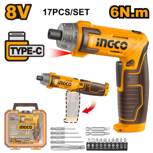 Total / INGCO สว่านไขควง แบตเตอรี่ ไร้สาย 8 โวลท์ 1/4 นิ้ว (6.35 มม.) รุ่นงานหนัก รุ่น TSDLI0801 / TSDLI0802 / TSDLI08025 / CSDLI08025 ( Cordless Drill )