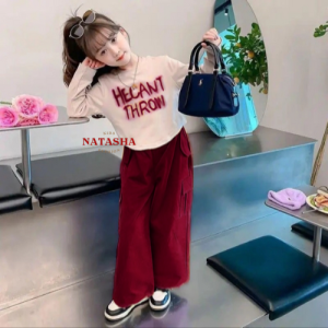 setelan baju anak perempuan dan celana kargo stopper usia 1-12 thn