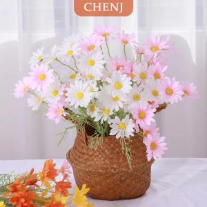 [COD] CHENJ ดอกเดซี่ประดิษฐ์สีขาว52ซม. ช่อดอกไม้ปลอมดอกคาโมไมล์สีขาว5หัวแบบทำมือสำหรับงานปาร์ตี้และสวนในบ้านของตกแต่งงานแต่งงาน