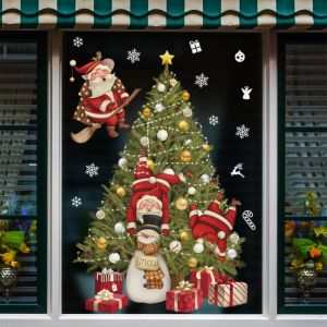 ARETAEUS DIY Christmas Window Glass Stickers Removable PVC Santa Claus Decal Funny Handmade Snowflake Wall Stickers Party Supplies