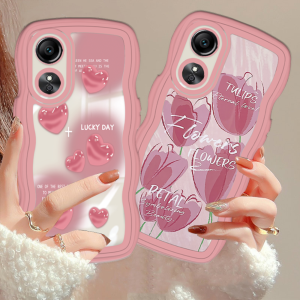 (Lokal Ready) Xinyu Casing hp OPPO A17 A17k OPPO A16 A16K A16e A16S A57 4G A77s A15 A15S A12 A5S A54 A7 A95 A3S A11k A53 A33 A31 2020 A52 A92 F9 A76 A9 2020 Wavy Hati Pink Bunga Tulip Pinggir Gelombang Kasus Lembut Softcase