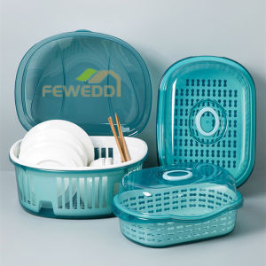 Kitchen Dish Rack with Cover Cupboard Drain Rack Put Tableware Box Household Kitchen Utensils Storage Box