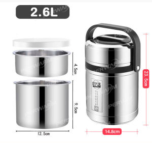304 Stainless Steel 1.8/ 2.6L Vacuum Insulation Thermal Food Container Insulated Bento Lunch Box Food Soup Jar Vacuum Container Thermos Insulated Pot