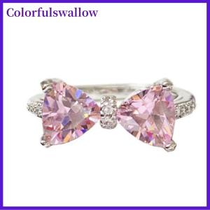 Colorfulswallow Đáng Yêu Công Chúa Màu Hồng Có Thể Điều Chỉnh Bowknot Nhẫn Ngọt Ngào Phong Cách Kim Cương Nhẫn Trang Sức Cho Phụ Nữ Sinh Nhật Đảng Quà Tặng Phụ Kiện