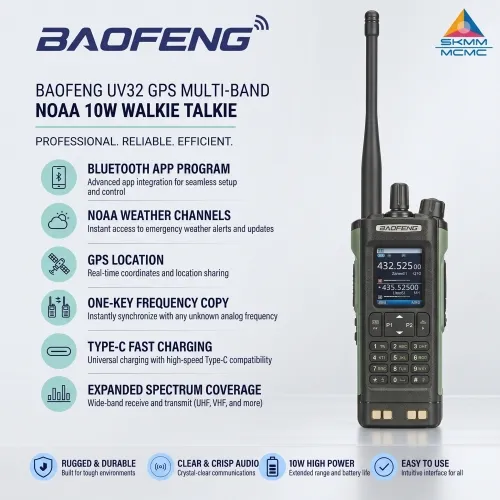 BAOFENG UV32 GPS Multi-Band NOAA 10W Walkie Talkie