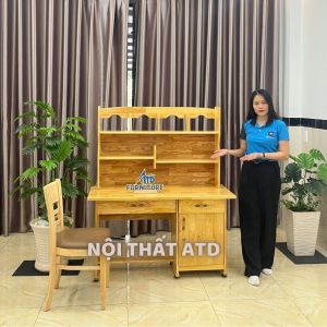 Bàn học sinh gỗ thông có kệ sách 1m 1m2 cho bé cấp 1 cấp 2 cấp 3 Giao Nhanh