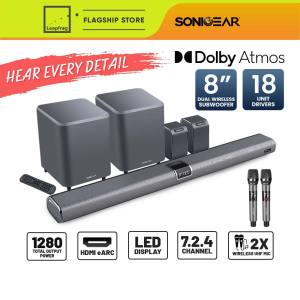 SonicGear StudioBar 9000 Dolby Atmos 7.2.4 ch Soundbar with Dual Wireless Subwoofer | Dual Mic