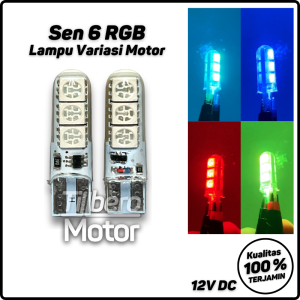 Lampu Sen LED 7 Warna Warni RGB Senja Sein 6 Mata T10 Rem Speedo Variasi Motor / Kabin Mobil